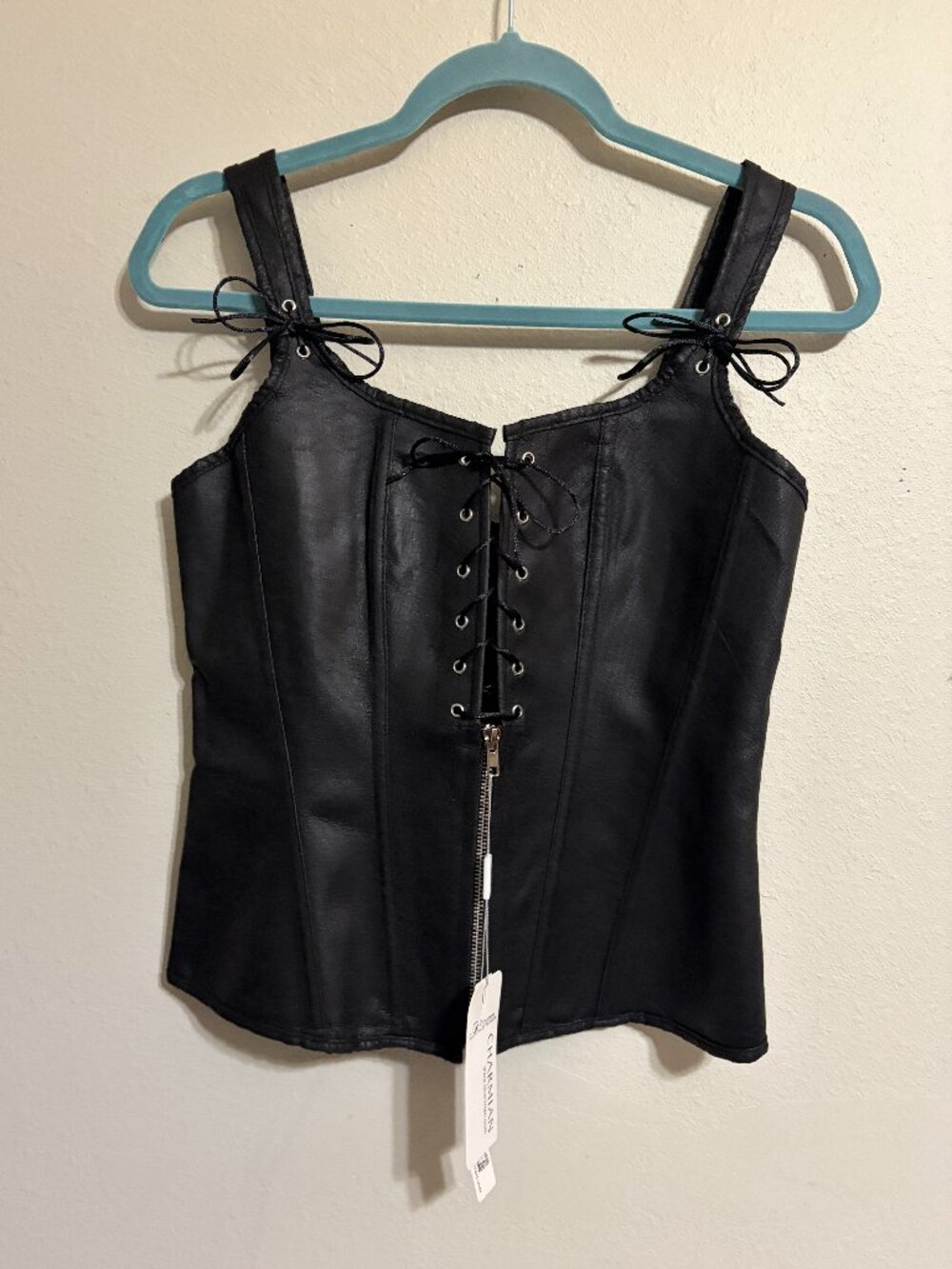 CHARMIAN BLACK Faux Leather CORSET SIZE MEDIUM NWT